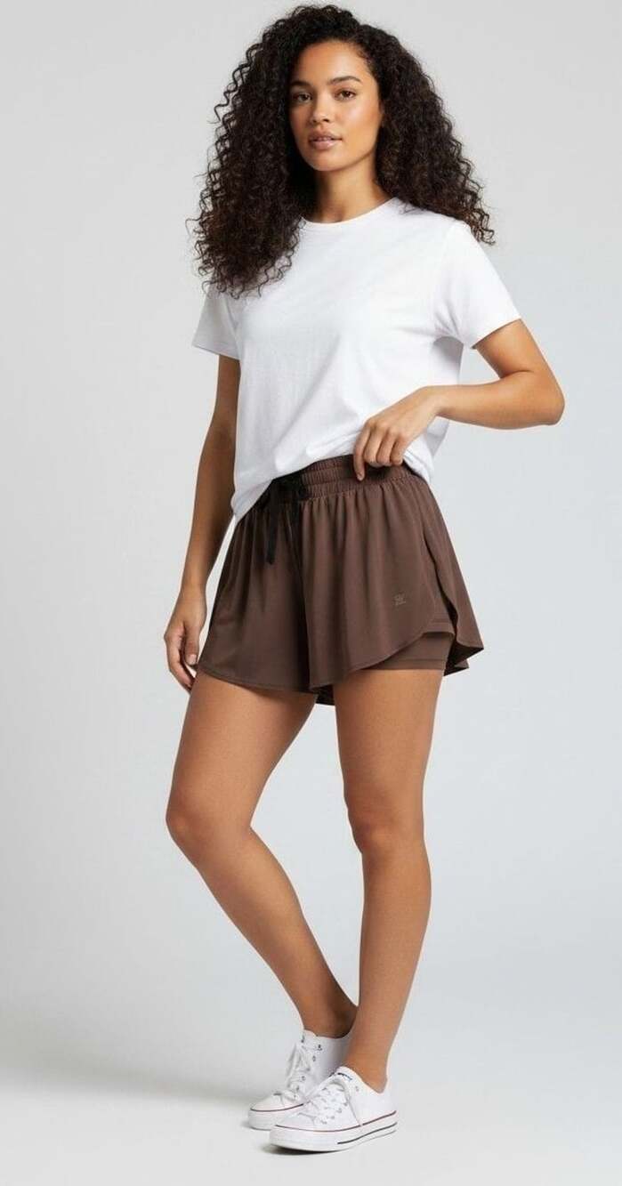 Keiki Kona Brown Flowy Athletic Flutter Shorts with Drawstring